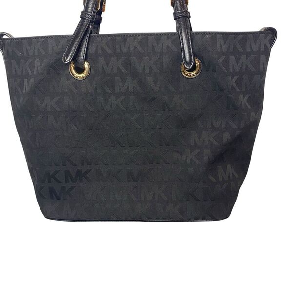 Michael Kors Handbags - Michael Kors - Black Gold MK Logo Print Shoulder Bag / Purse / Handbag Carry All